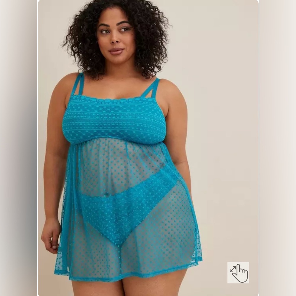 NWOT TORRID Lace Dot Teal Blue Babydoll Slip Lingerie